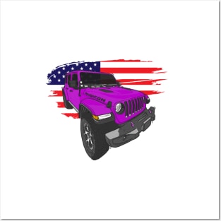 Jeep Wrangler with American Flag - Purple Posters and Art